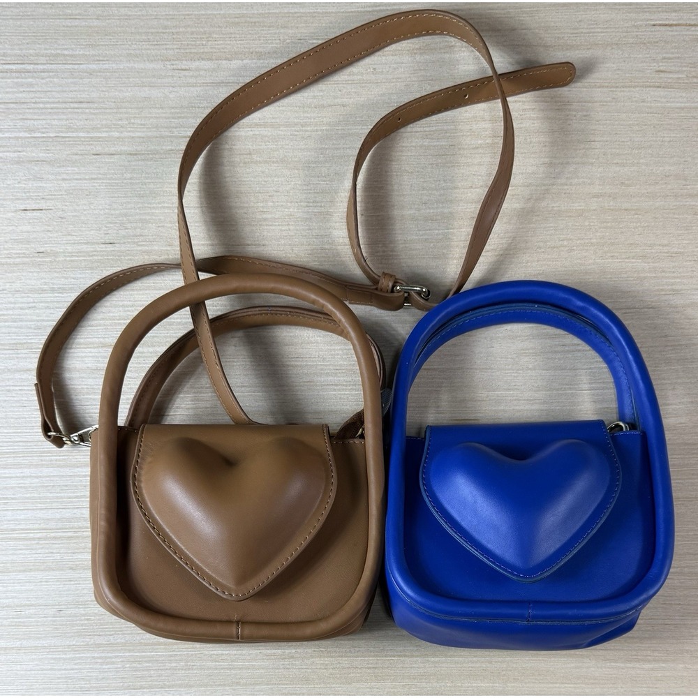 Heart Satchel Crossbody‎ & Purse Satchel Handbag Brown & Blue